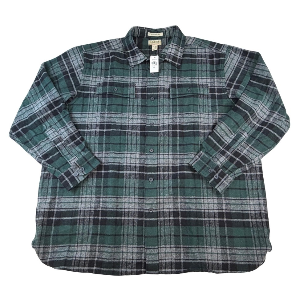 NWT LL Bean Chamois Cloth Shirt Mens XXL Deep Spruce Green Plaid Flannel 277981